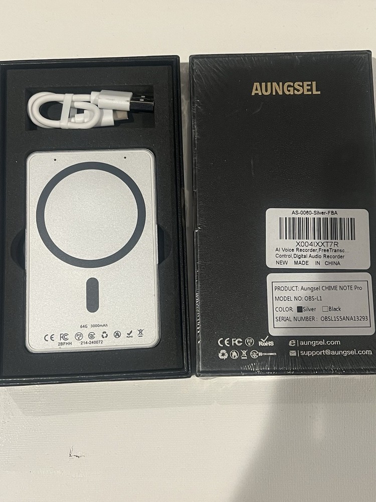 AUNGSEL Chime Note AI Voice Recorder 64GB Flash Memory Wireless Charging USB