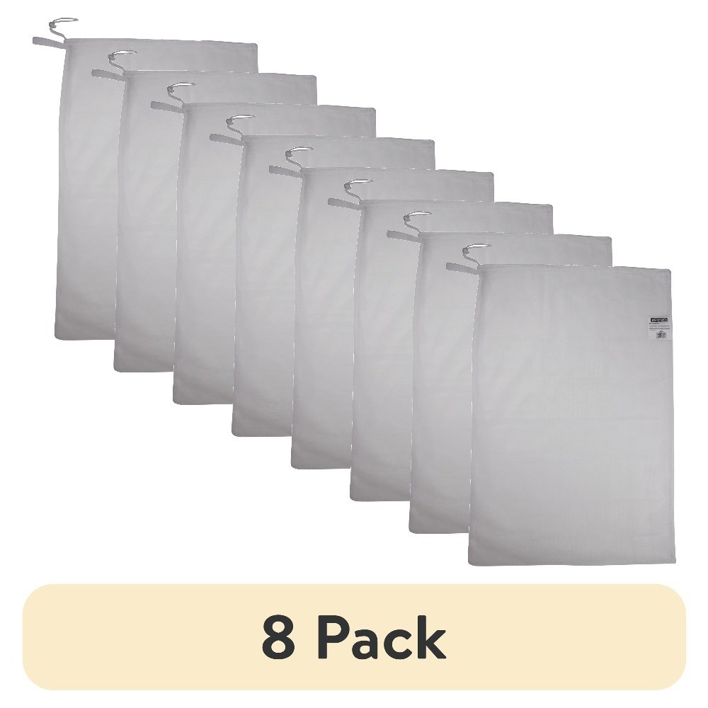 (8 pack) Polyester Mesh Laundry Bag with Drawstring Closure, White, 24" x 36"