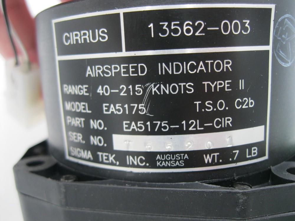 Sigma-Tek EA5175 Airspeed Indicator EA5175-12L-CIR