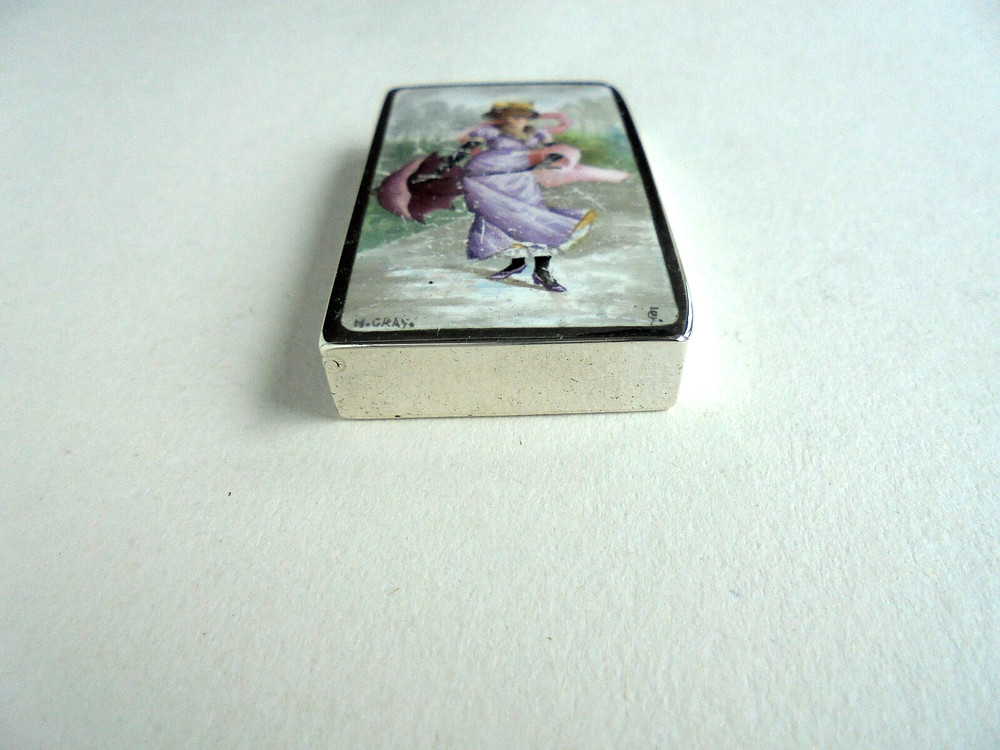 Sampson Mordan Silver Enamel Vesta Case 1889
