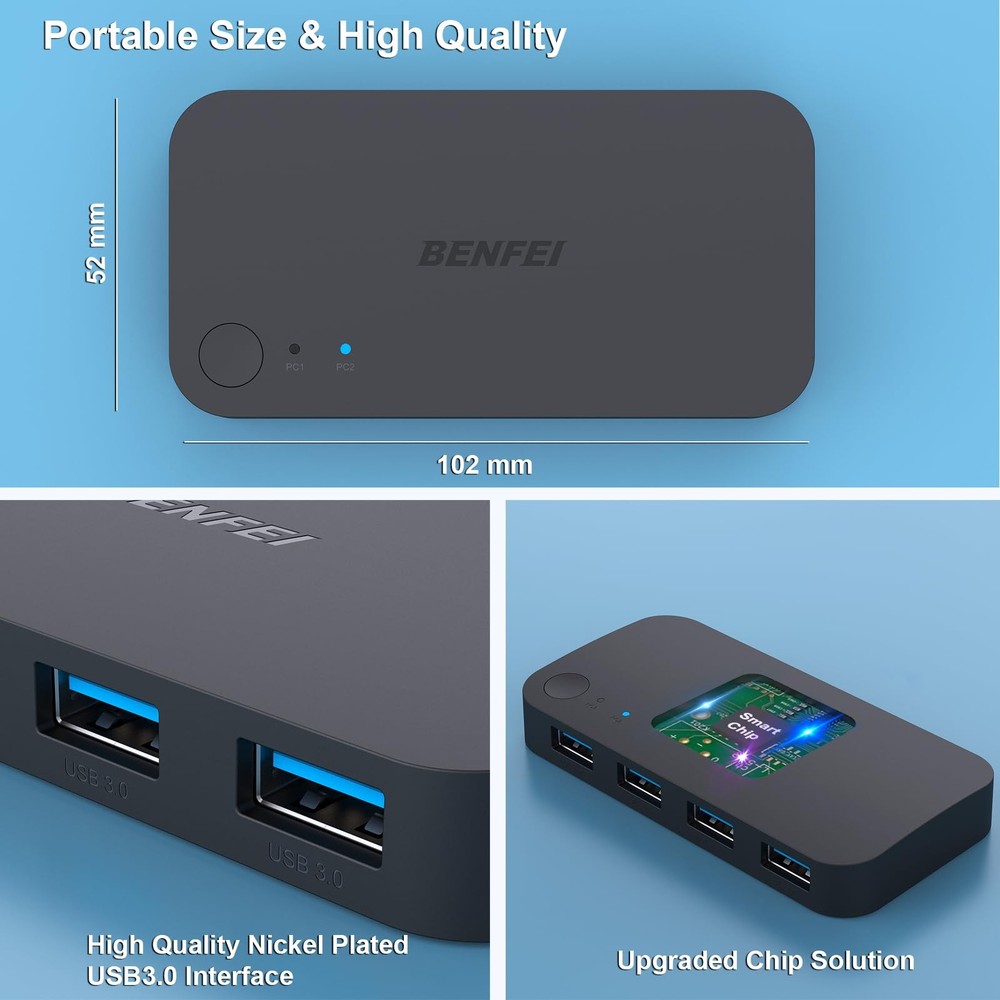 BENFEI USB 3.0 Switch, Switch 2 Computers Share 4 for PC, Black