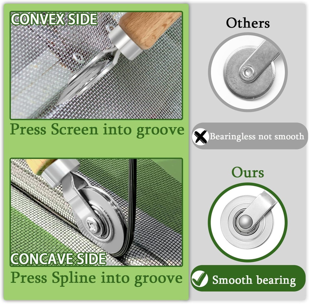 Screen Repair Kit/Tool, Screen Roller Tool, Steel Roller with Bear, 32 ft Spl...
