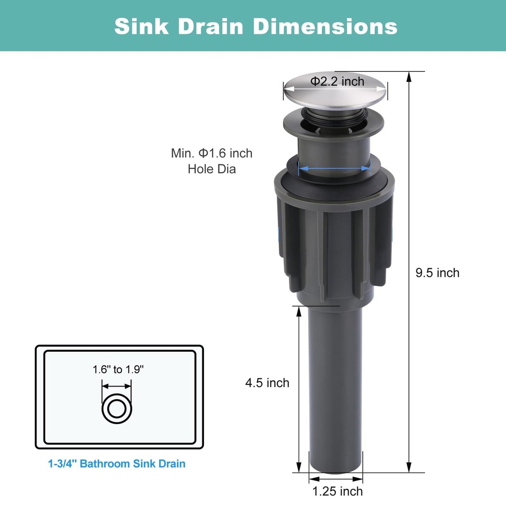 Bathroom Sink Drain Without Overflow, ARCORA Brushed Nickel-1 Pack