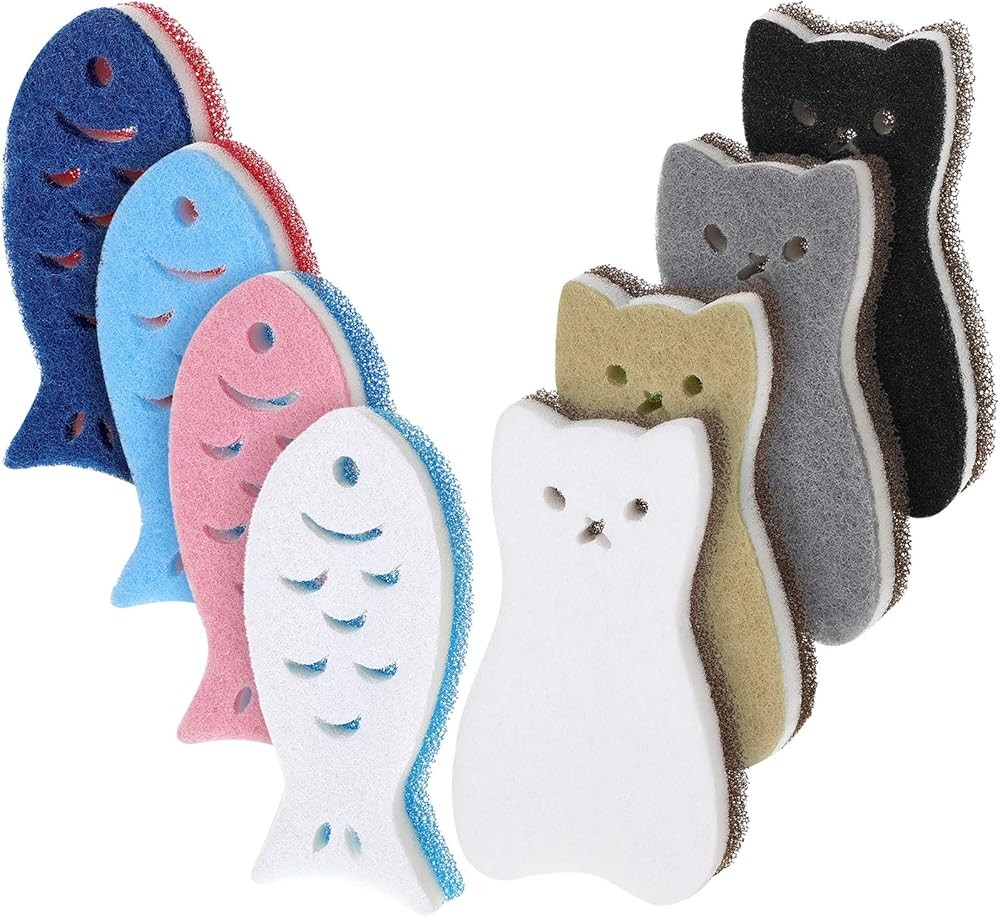 8 Pieces Kitchen Scrub Spons Cat Fish Cleaning Spon Dishwashing