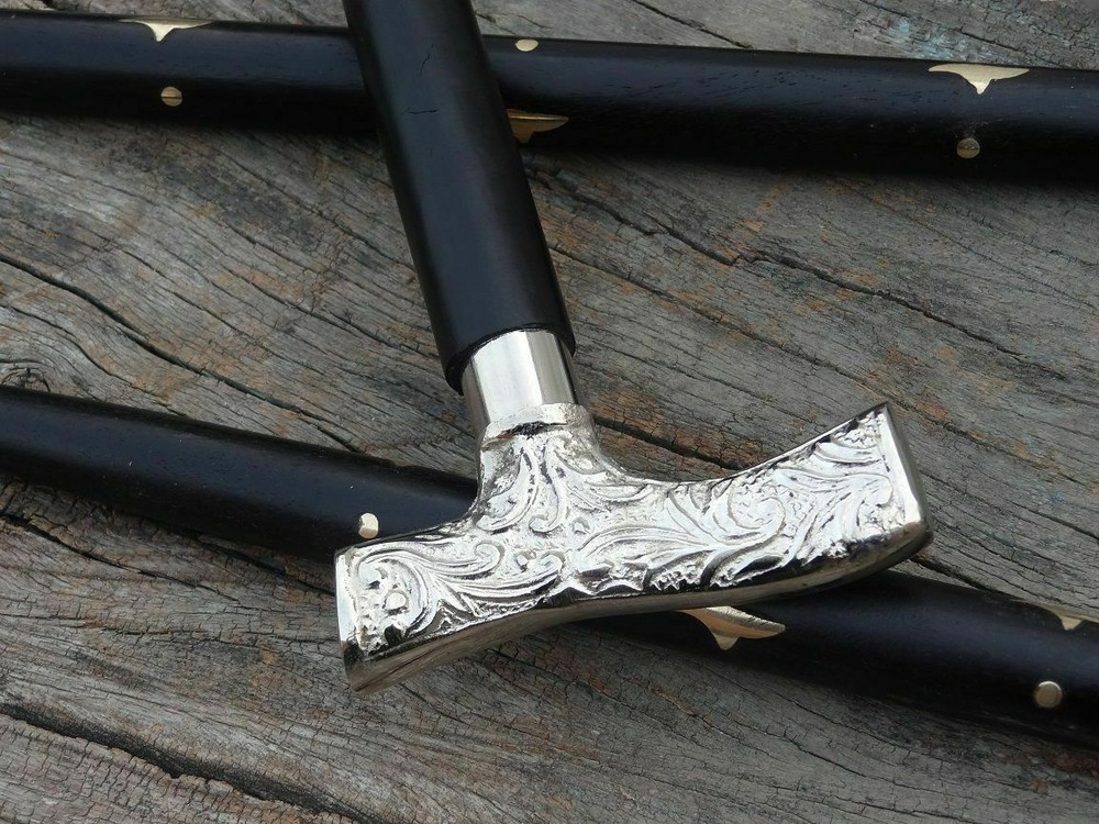 Solid Brass Design Silver Derby Head Handle Victorian Cane Wooden Walking Stick