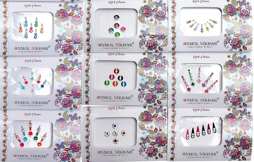 Pack of 25 Assorted Bindi Multiple Sizes Multiple Designs Bollywood Indian Bride