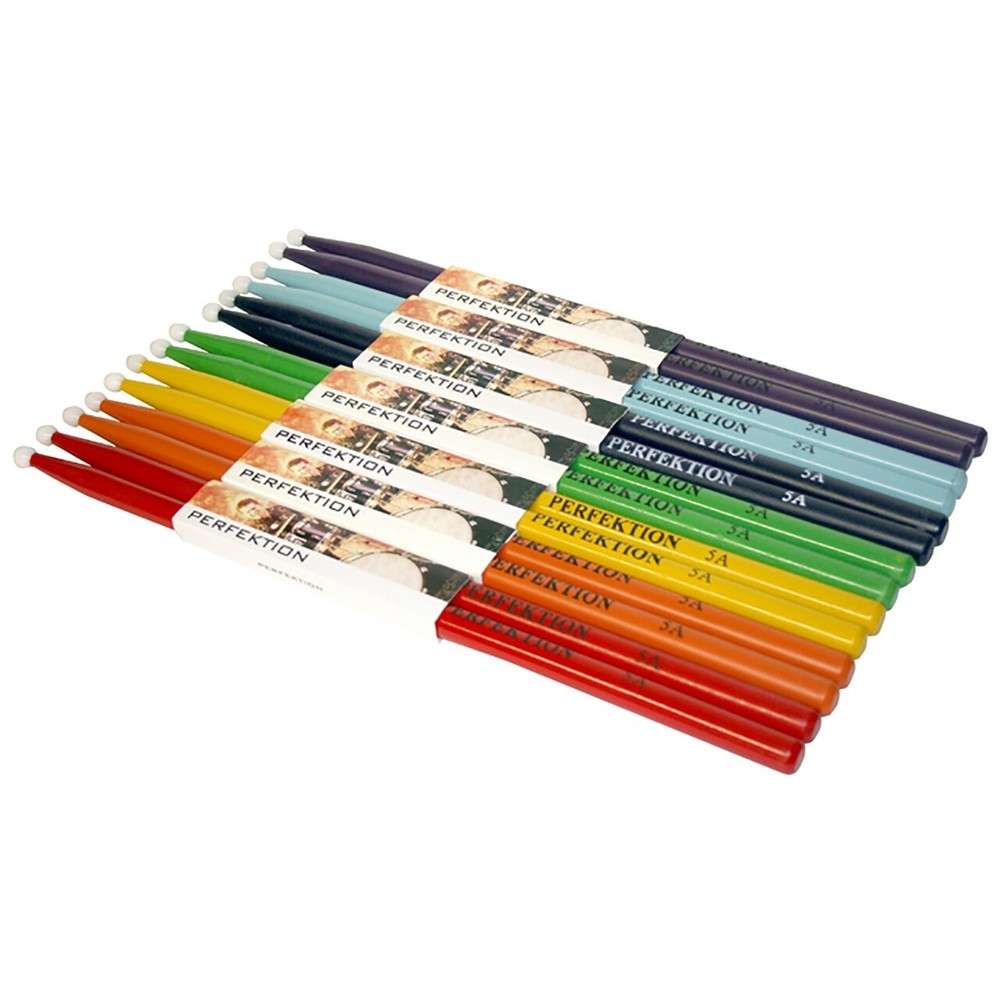 Perfektion 5A Multi-Color Nylon Tip Drum Sticks, 7-Pairs