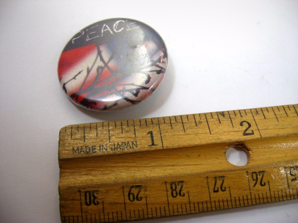 Vintage PEACE Pinback Button Anti-War Protest Abstract Art Red White Black