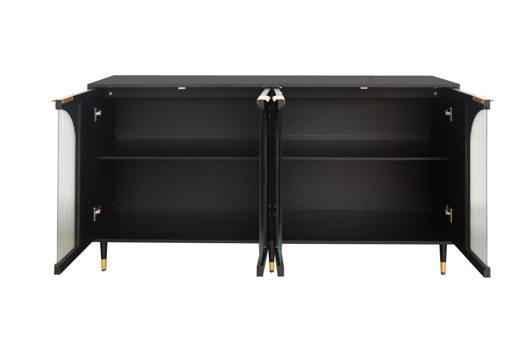 Sideboard Buffet Server Cabinet Storage Cabinet with 4 Glass Doors Black