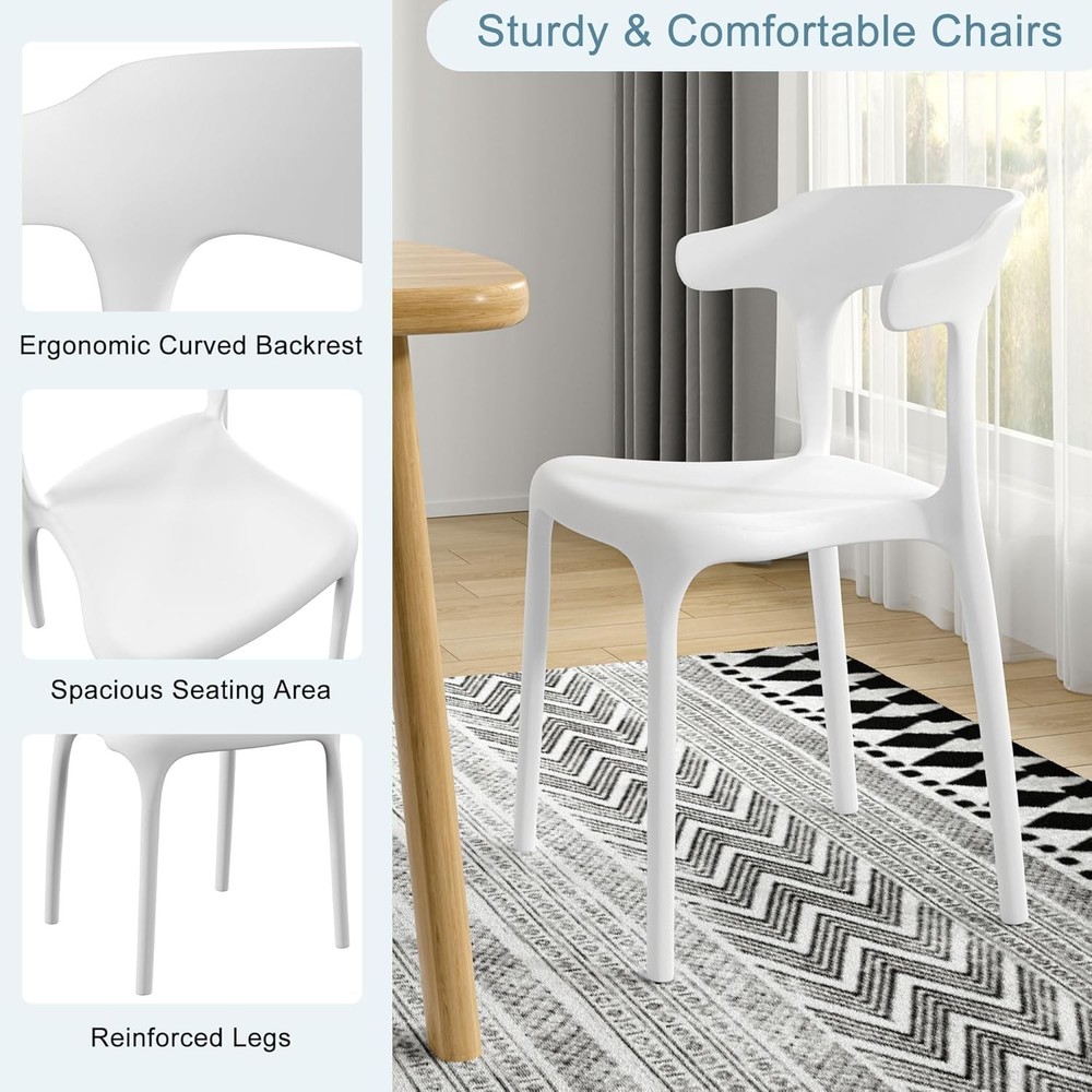 4 Pack Plastic Stacking Chairs Stackable Dining Chairs Kitchen Restaurant Patio