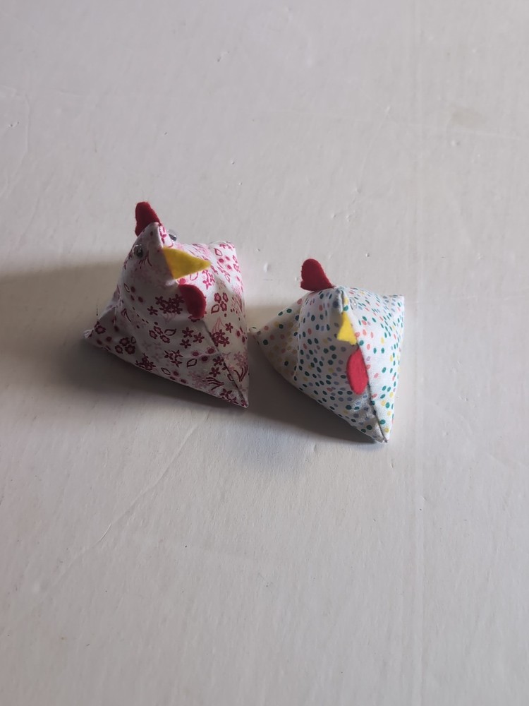 2 Chicken Pin Cushions Triangular Shape 4”