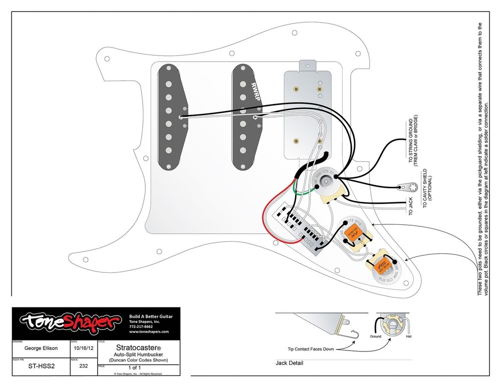 ToneShaper Wiring Kit, Stratocaster, Auto-Split (HSS2)