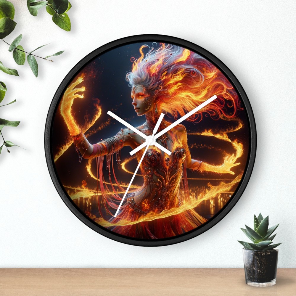 Home Decor Wall Clock Elemental Flame Dancer Hyper-Realistic Art