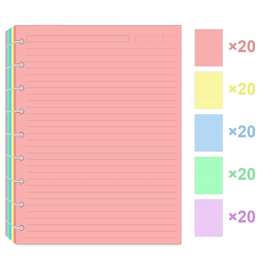 9 Disc Discbound Refill Paper, Loose Leaf 9 100 Sheets, Multicolor