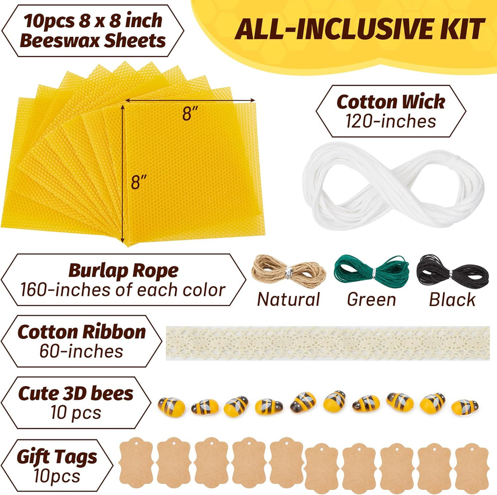 Natural Beeswax Candle Making Kit for Beginners-12 Beeswax Sheets for Candle ...