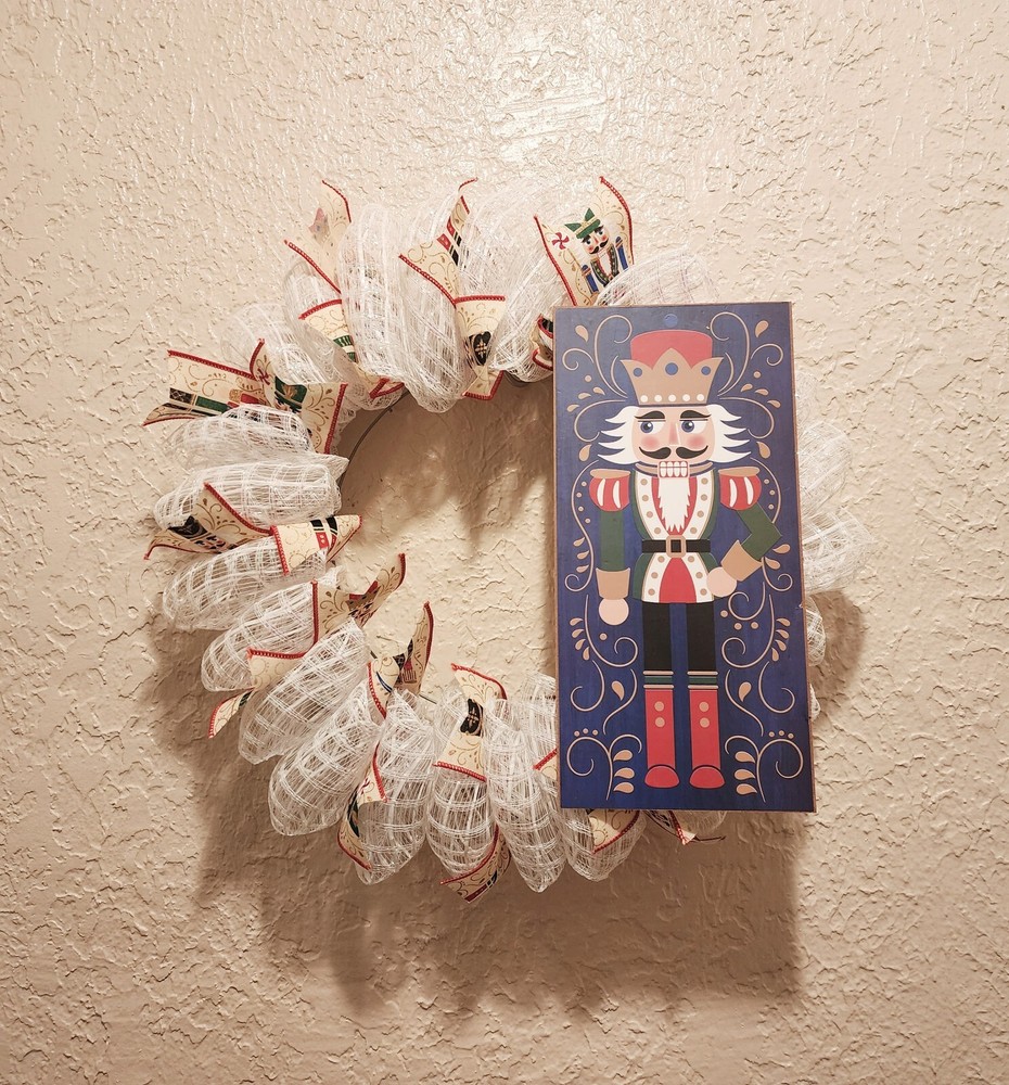 Nutcracker Christmas Wreath - Deco Mesh and Ribbon - Handmade