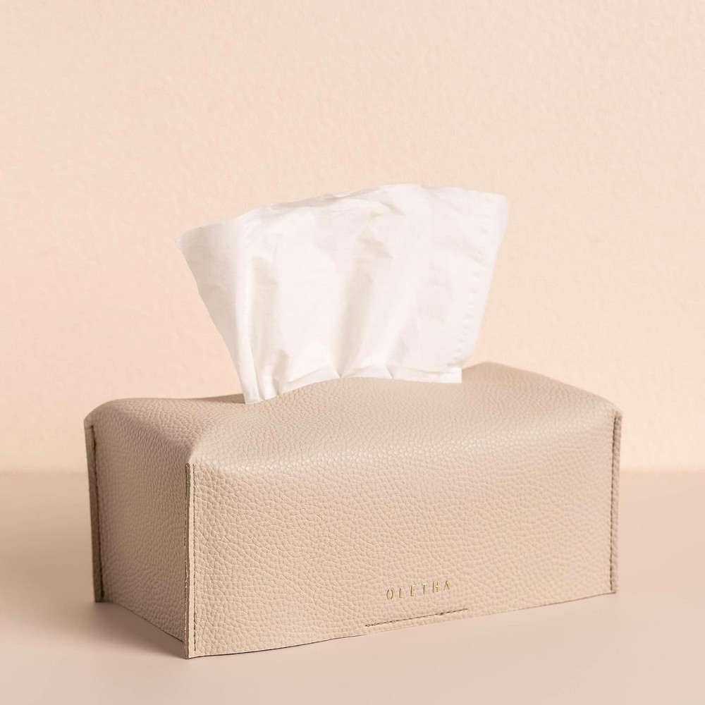 Aesthetic Rectangle Tissue Box Cover Modern Flat Box Holder Light Taupe