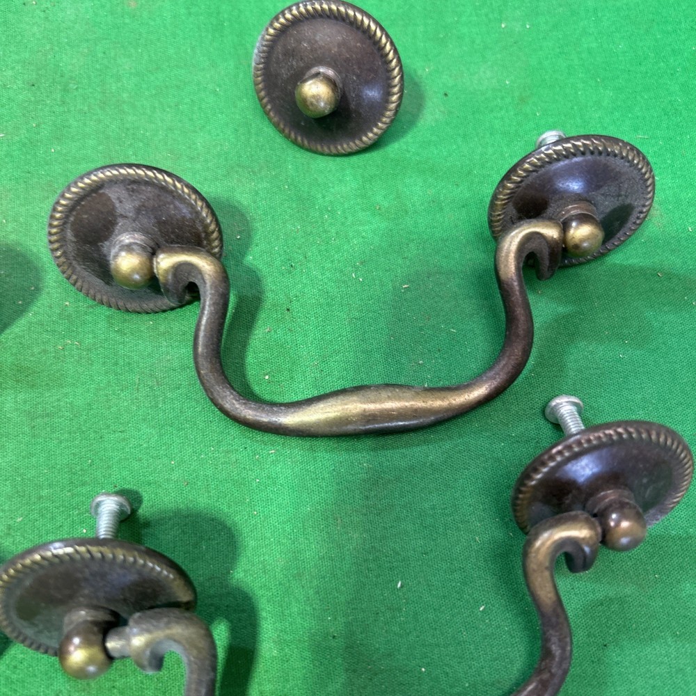 Four Vintage Brass Drop Bail Pull Handle Drawer