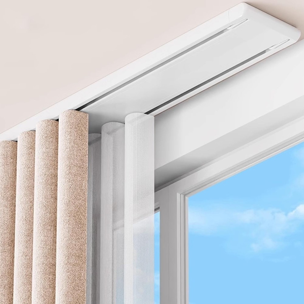Double Row Curtain Track Ceiling Mounted, Silent Heavy Duty Curtain Track Sys...