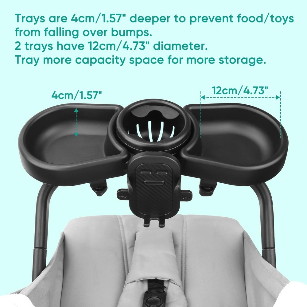 Multi Function Stroller Snack Tray 4 in 1 Cup & Phone Holder Double Tray