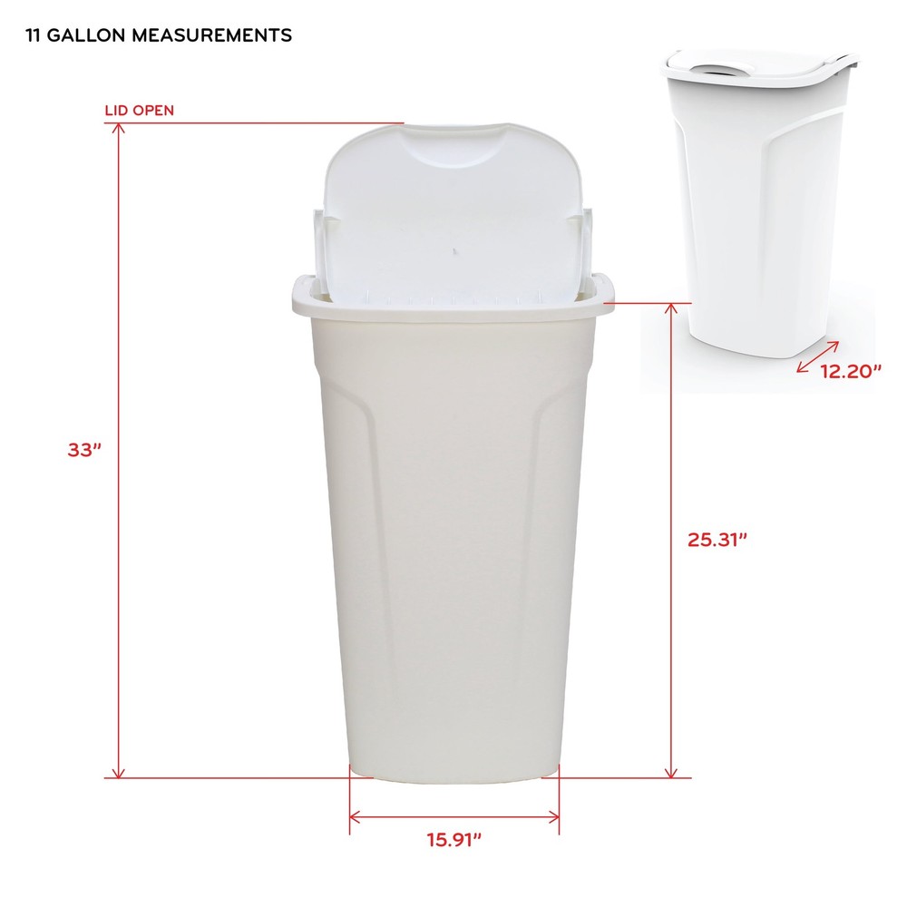 11 Gallon White Lift Top Kitchen Trash Can, Plastic
