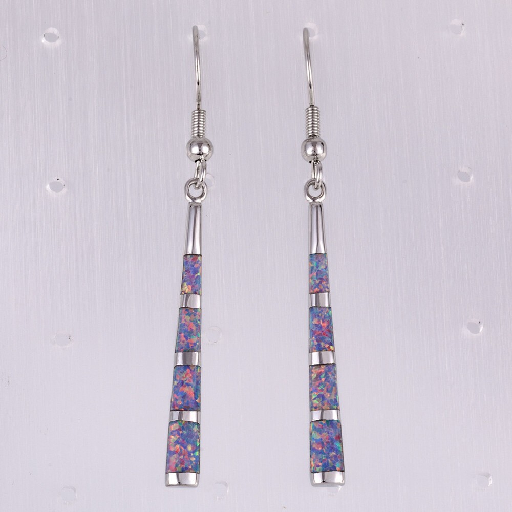 Camber Surface Stick Lavender Purple Fire Opal Silver Dangle Drop Earrings