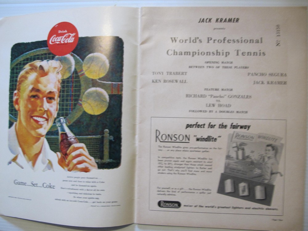 1958 PROGRAM: JACK KRAMER PRESENTS WORLD'S PROFESSIONAL CHAMPIONSHIP TENNIS