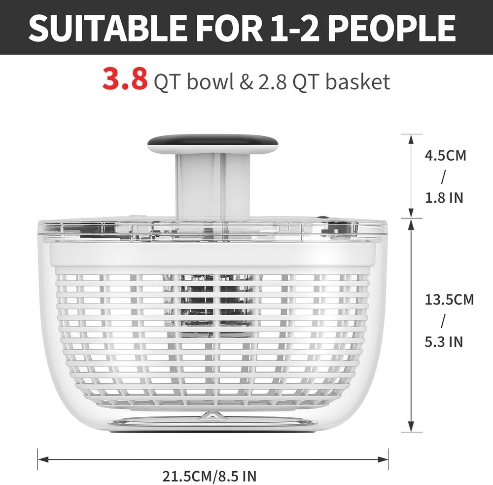 Transparent 3.8 Qt Salad Spinner - Safe Kitchen Gadget for Fast Vegetable Drying