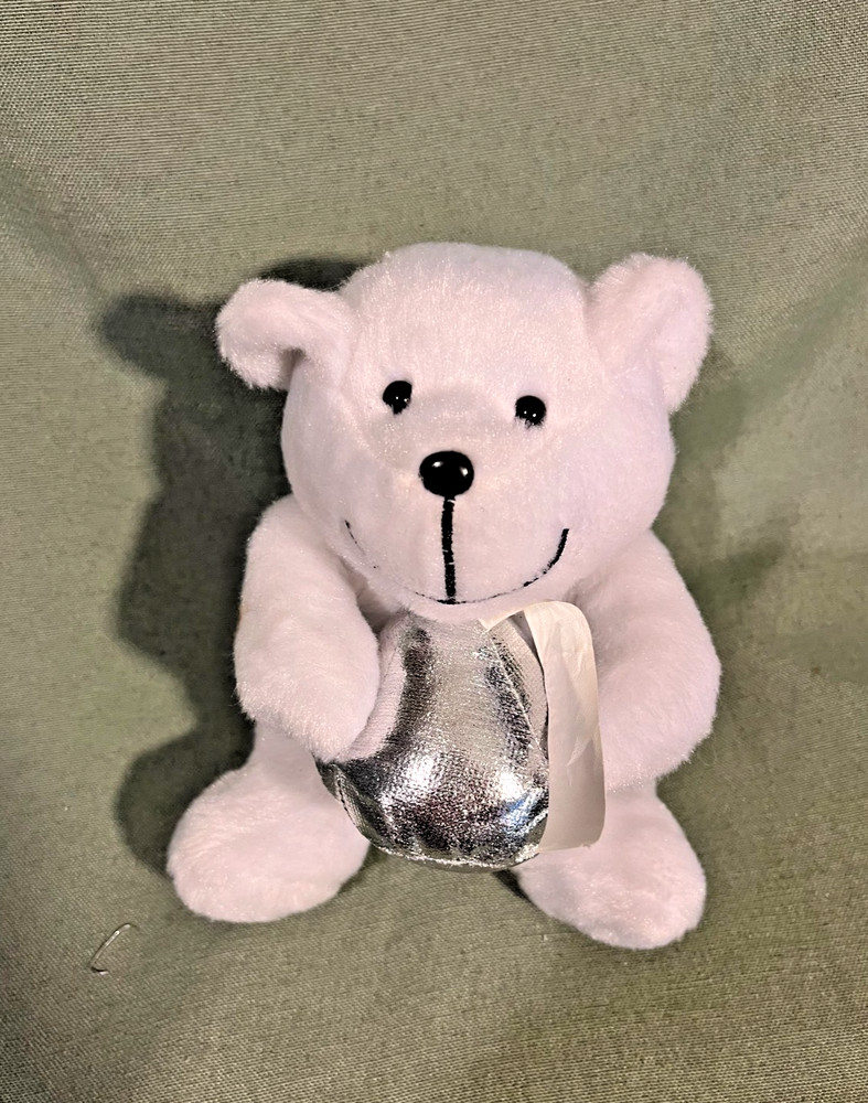 Hershey Chocalate 6" WhitePlush Smiling Bear with Kiss