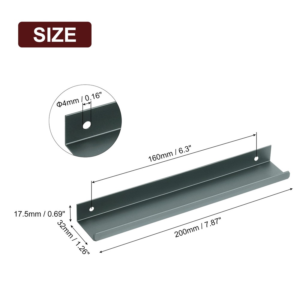 Cabinet Edge Finger Pull, 6pcs 200mm / 7.87" Hidden Cabinet Pulls, Gray