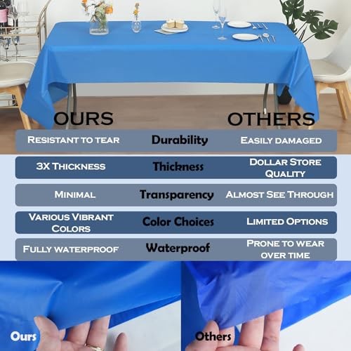 Royal Blue Rectangular Tablecloth 54x108 Heavy Duty 12 Pack Disposable Reusable