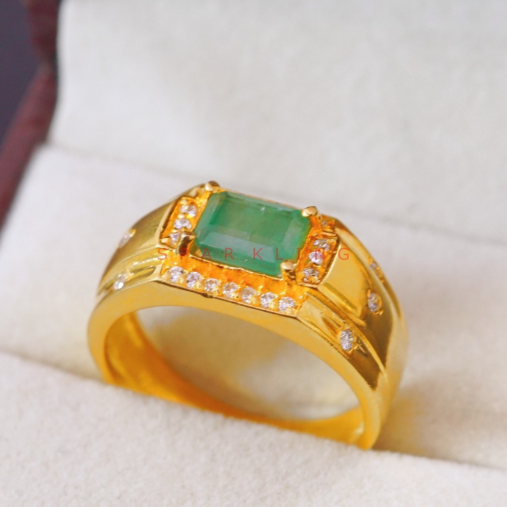 Emerald Octagon Cut With 14K Solid Gold Ring For Men's #E508