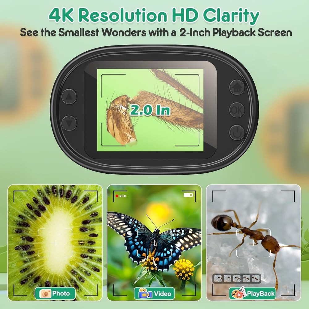 Rechargeable Pocket Microscope for Kids - 1000X Magnification & 4K Display