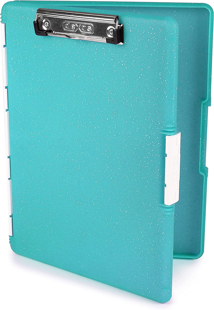 Slimcase 2 Plastic Clipboard with Storage and Side Opening, Teal Glitter, Office