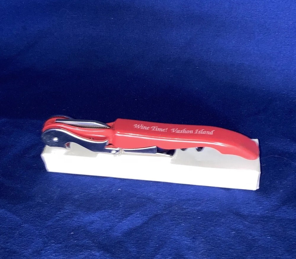 RED Double-Hinged Corkscrew & Bottle Opener ( Vashon Island )in Box.
