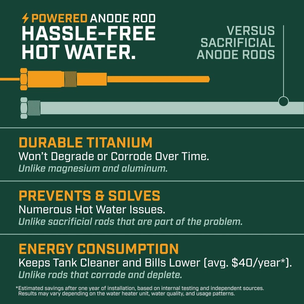 Powered Anode Rod Water Heater Eliminates Odor Corrosion