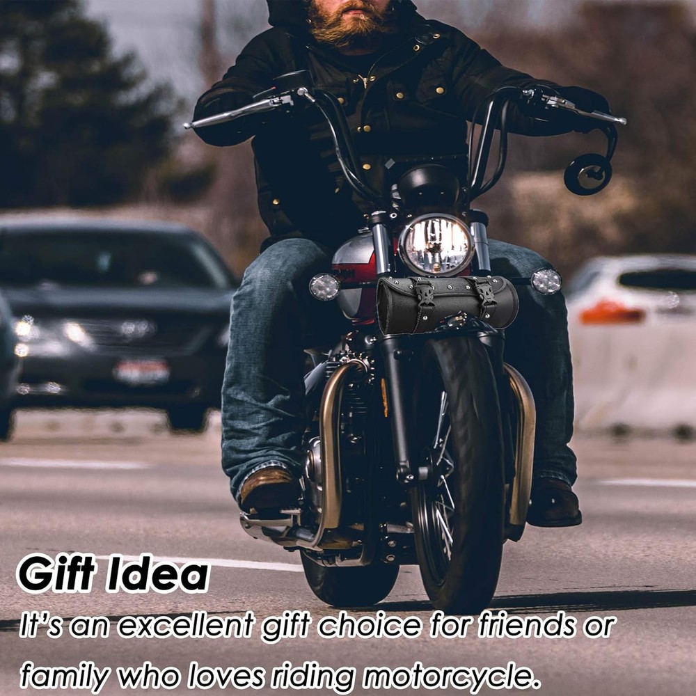 Neween Motorcycle Tool Bag PU Leather Universal Fork Handlebar Black