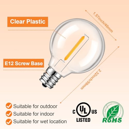 Dimmable G40 Led Replacement Light Bulbs, E12 Screw Base 25 Pack g40 Yellow