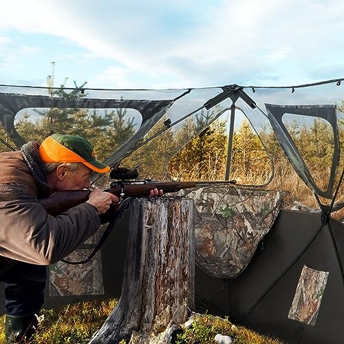 2 Panel Stakeout Hunting Blind, See Through Ground Blind with 3 Shoot 2-Panel