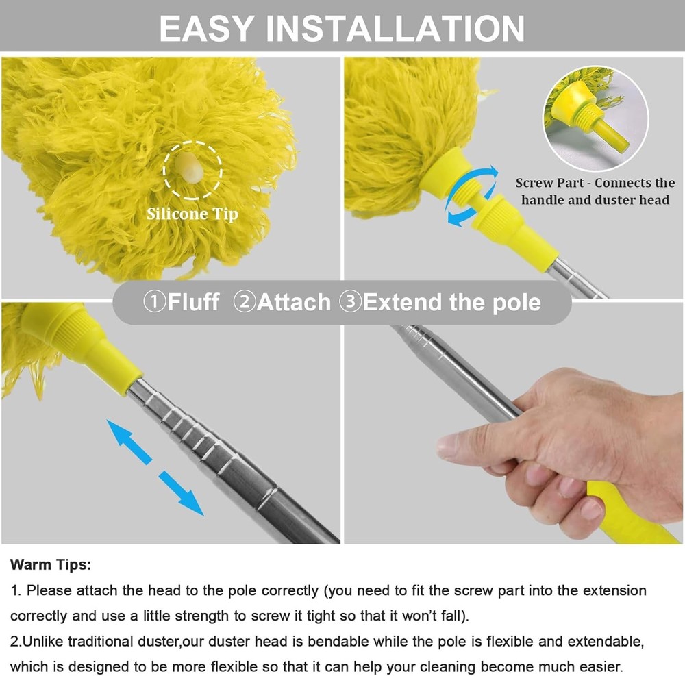 Microfiber Feather Duster Extendable Cobweb Duster W/ 100 inches Extra Long Pole