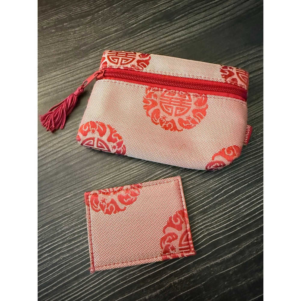 Ulta Red Patterned Pouch and Mirror Set