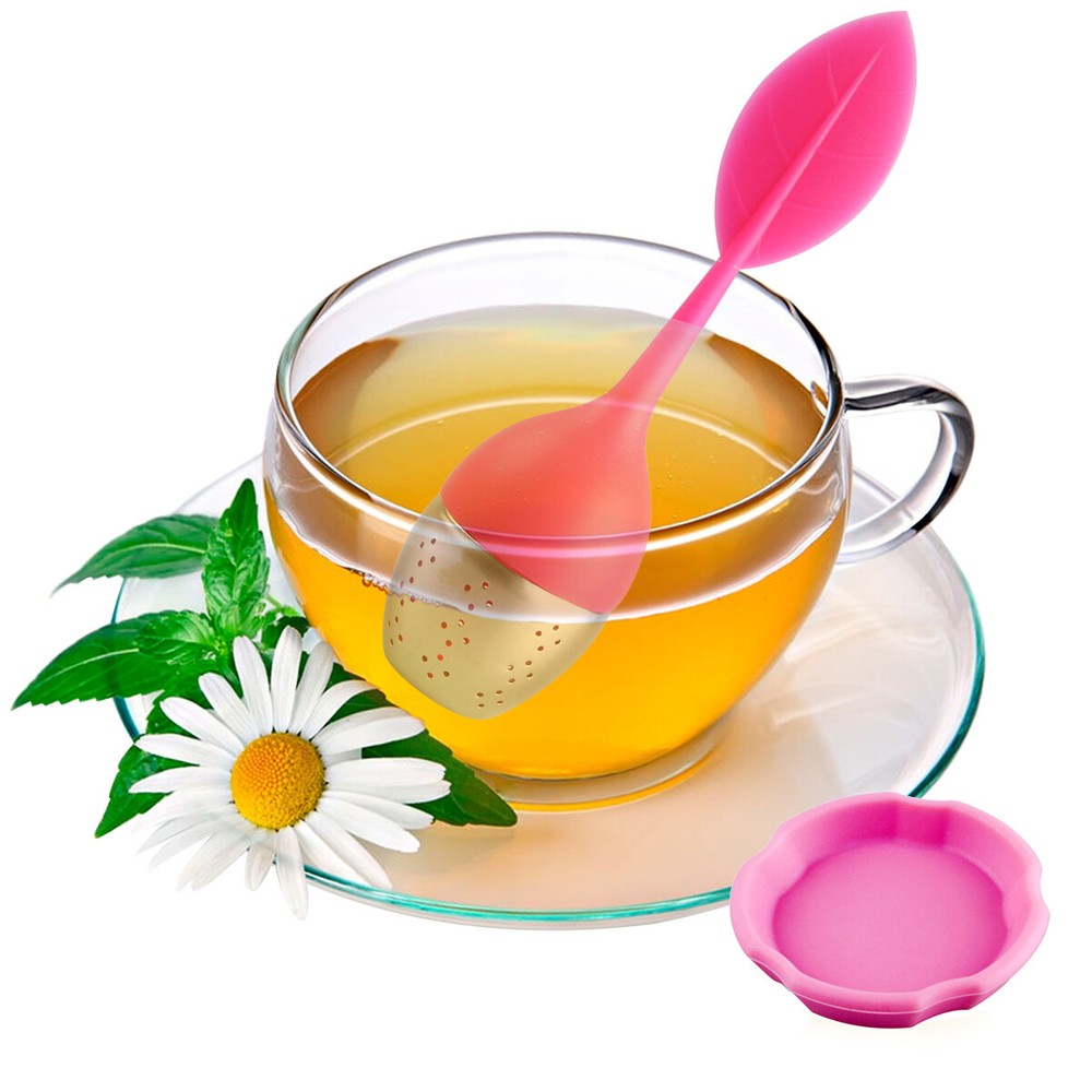 Silicone Tea Strainer Herbal Spice Infuser Filter Stainless Diffuser Purple+Pink