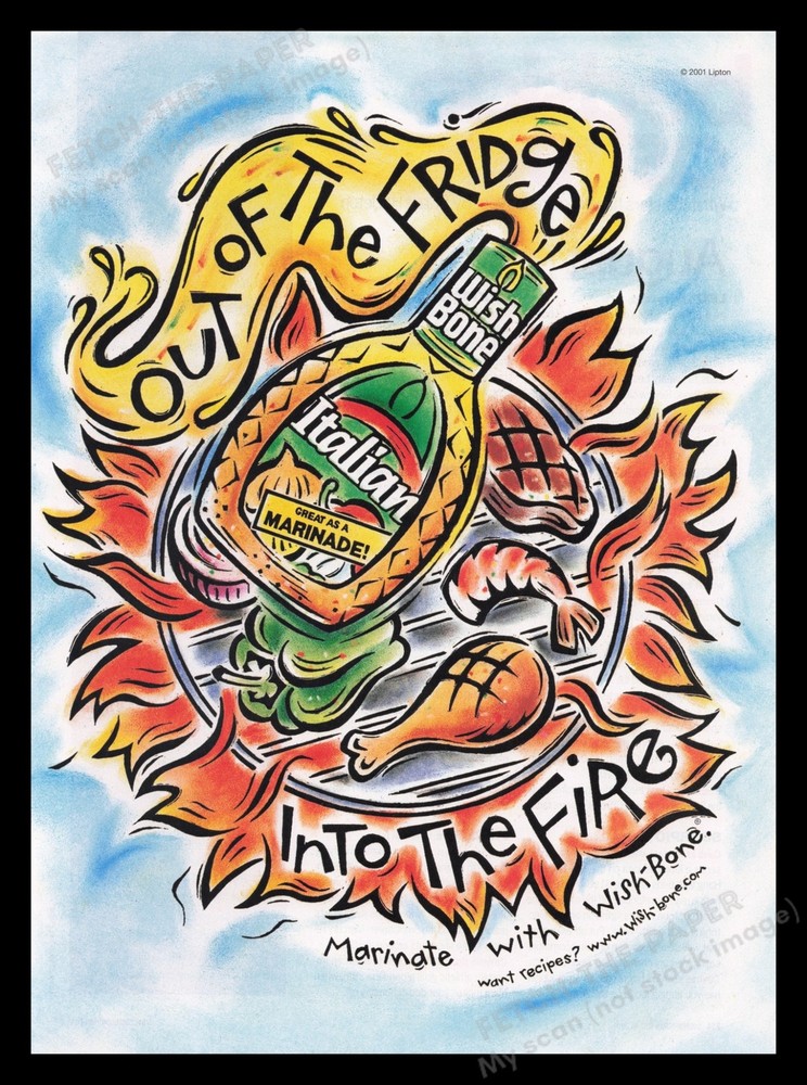 Wish Bone 2000s Print Advertisement Ad 2001 Salad Dressing "Into the Fire"