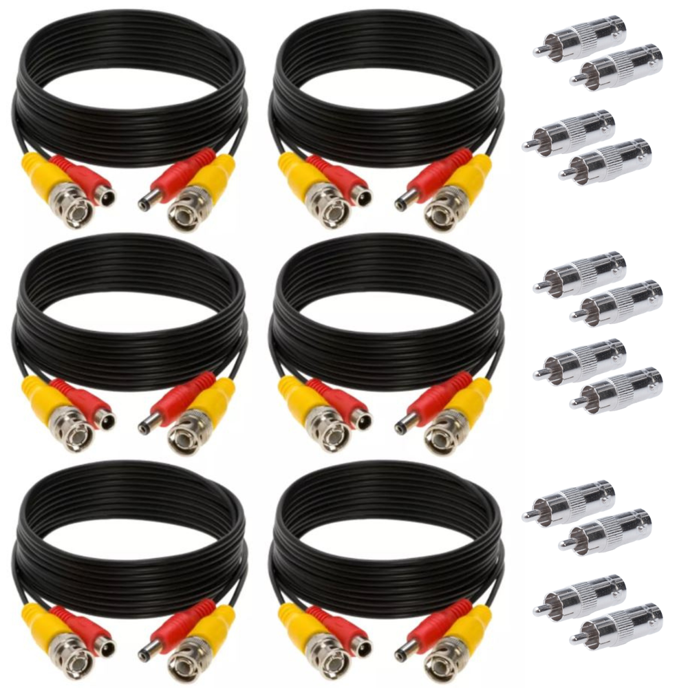 6 x 10FT Video Power Cable BNC DC Security Camera RCA DVR Cord for CCTV