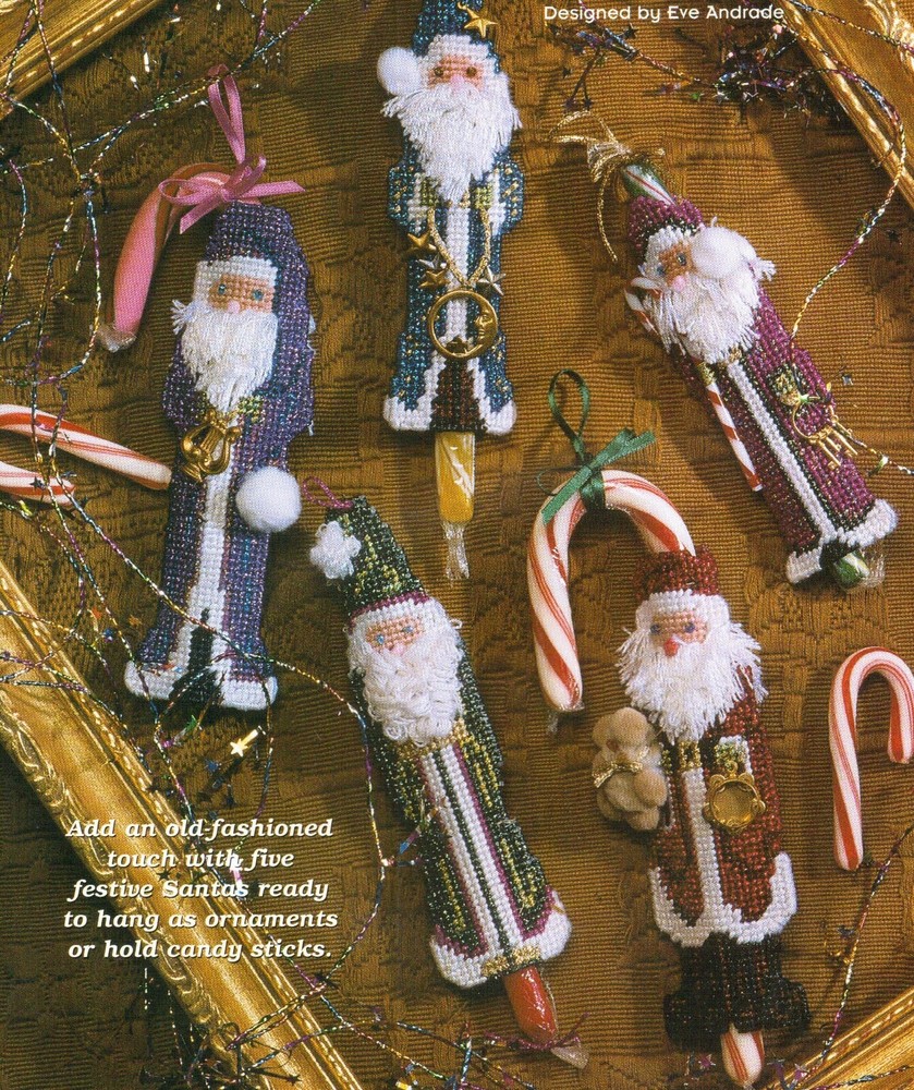 OLD WORLD SANTAS CANDY CANE ORNAMENTS PLASTIC CANVAS PATTERN INSTRUCTIONS