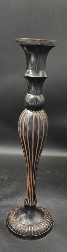 Tall Solid Candle Golder Striped Brown & Black 13.5"