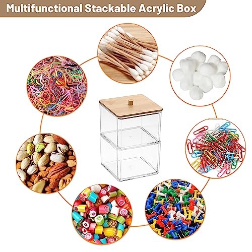 Clear Stackable Paper Clip Holder with Bamboo Lid 2-Layer 2-Tier, Square