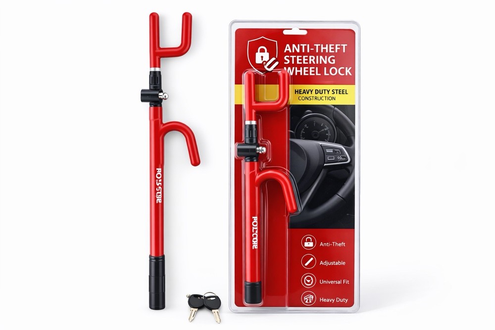 Anti-Theft Steering Wheel Lock Double Hook Keyed Extendable Car Van Security