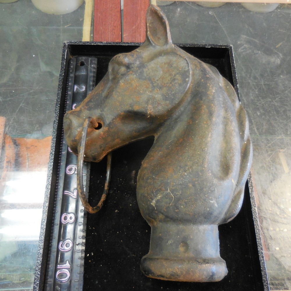 Vintage Cast Iron Horse Head Hitching Post Top With  Ring