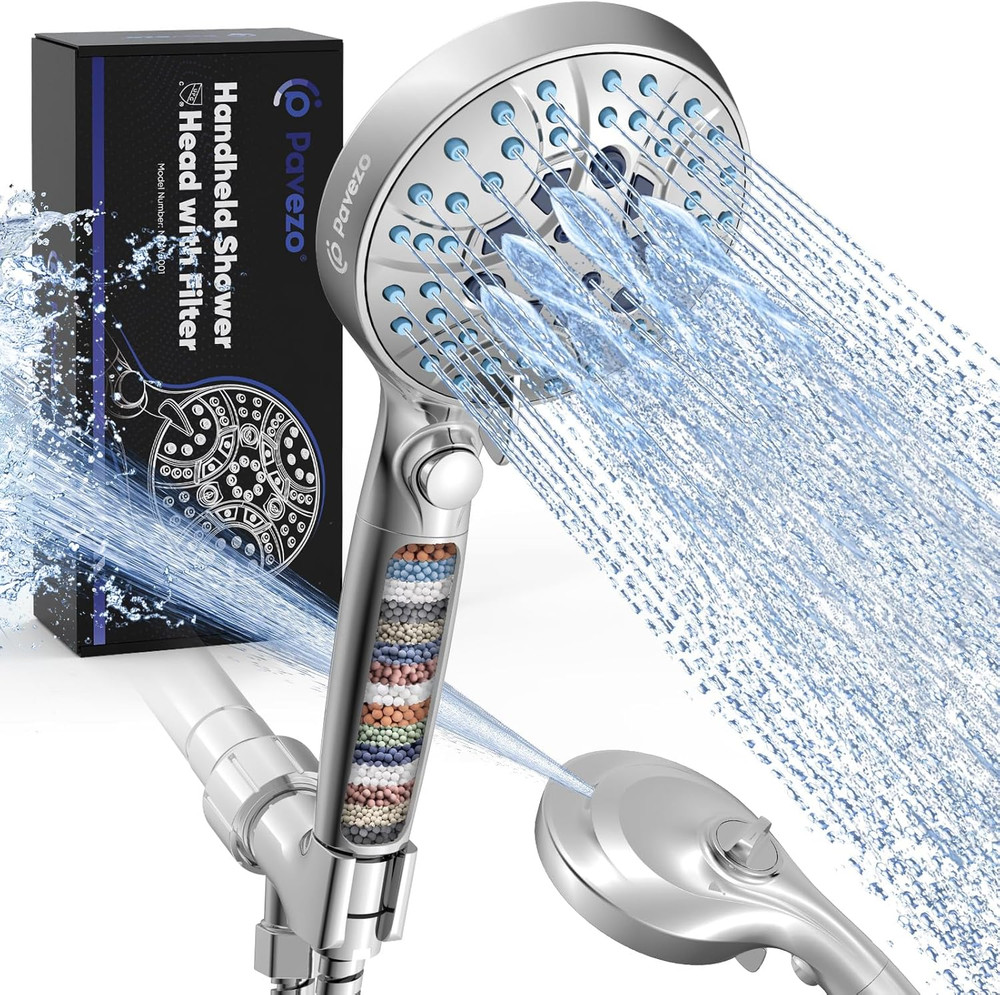 ® High Pressure Handheld Shower Head with Filter, ON/OFF Switch Pause Button, 10